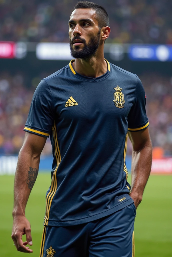 Viña del Mar Everton T-shirt, Dark blue color with a yellow gold horizontal stripe and white number on the back of the jersey