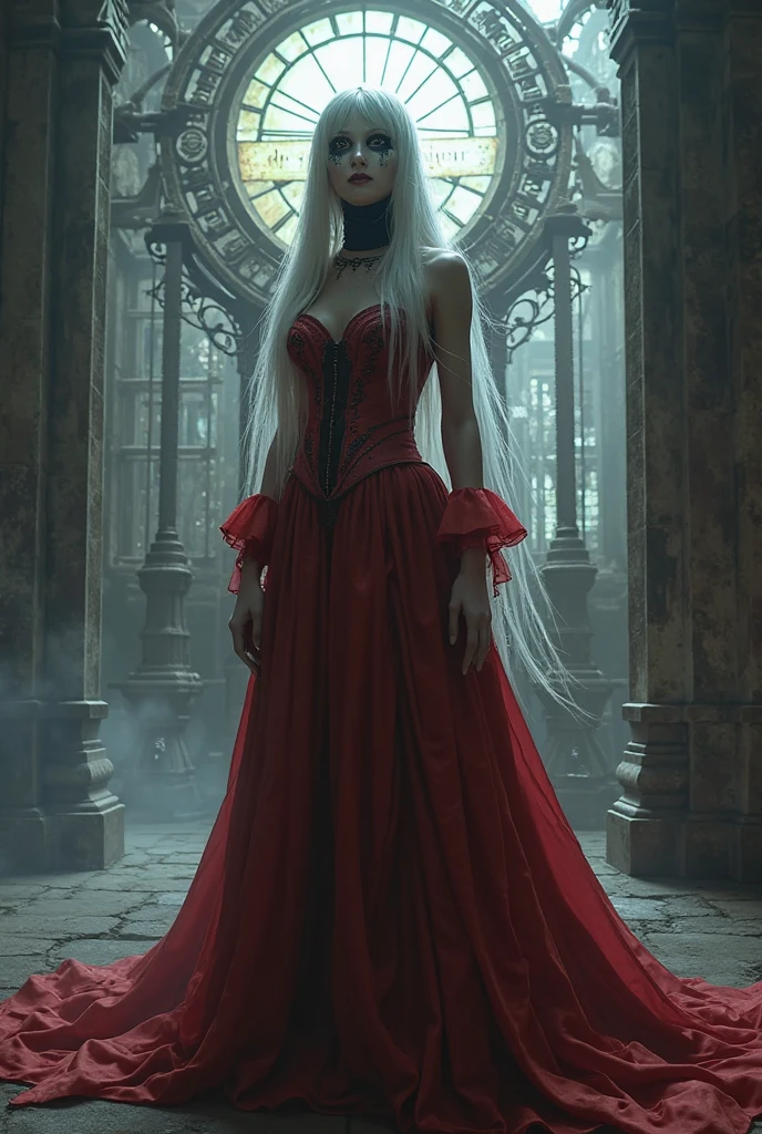 kLabyrinth,(too many chain:1.3), bondage,1girl,solo,pretty face,full body,(1girl, looking at viewer:1.4),(beautiful face, looking away, skinny, thin, medium breasts:1.2), waivy hair, messy hair, (windy hair:1.3),,glowing eyes, (blonde hair:1.1), (long hair:1.2), (blue eyes), (white dress, long dress, victorian dress:1.3),(slave collar with red gems:1.2)