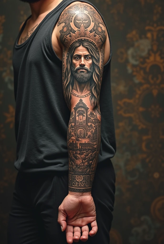 Make me a drawing for a realistic tattoo of an Apache kneeling to God on his cross
