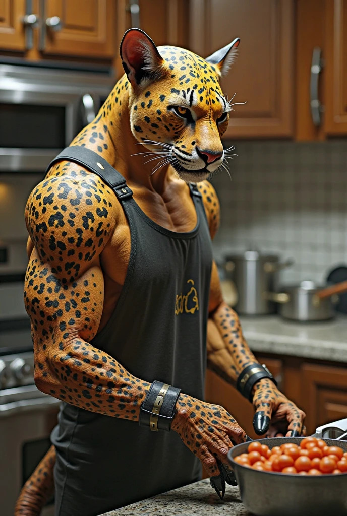 Meta-human leopard eating cereal