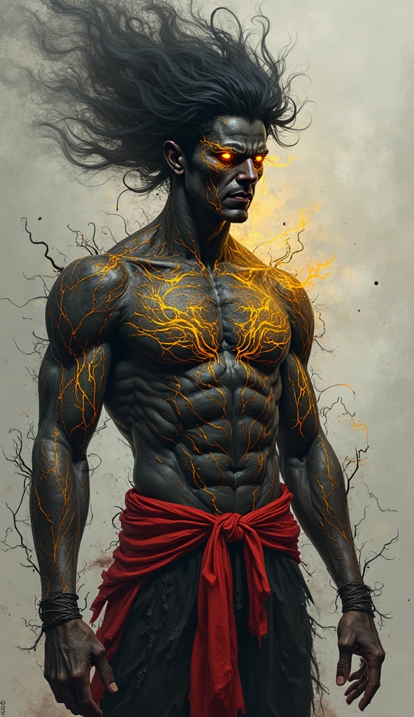 elemental spirit, cinematic still, (full body:1.2), 1boy, man, handsome, solo, [:formal costume design,:0.2] gunslinger, (african, dark skin:0.6), vivid floralwhite hair, (muscular:1.2) build<lora:EnvyElementalSpiritXL01:1>