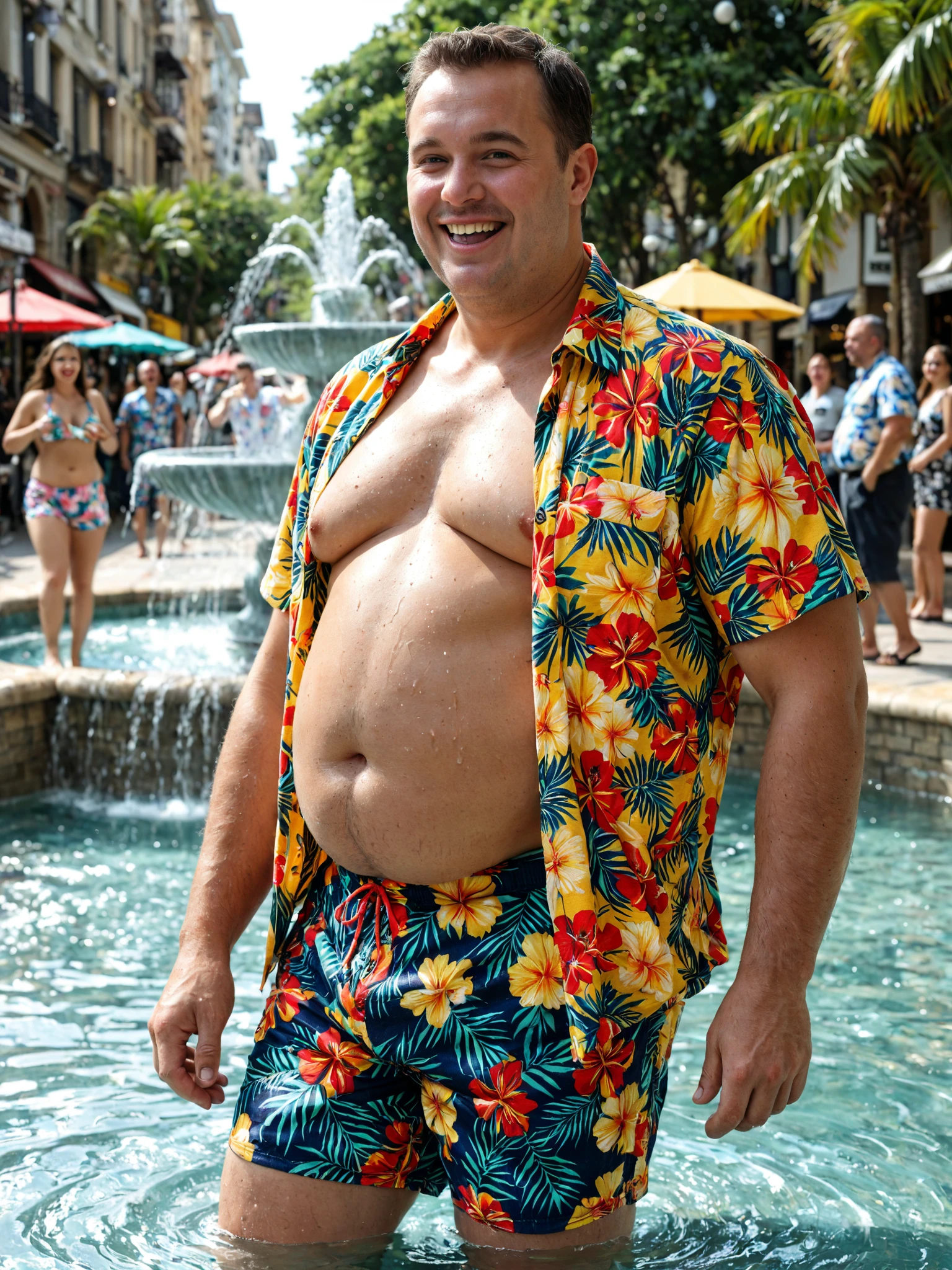 The man 49 years old has short hair and handsome mustacheA 5-year-old ??? pulled off his swimming trunks. while he was swimming in the water park This caused him to be naked in the middle of a water parkHis 16-year-old son quickly took a towel to cover his buttocks so that people wouldn't see him.