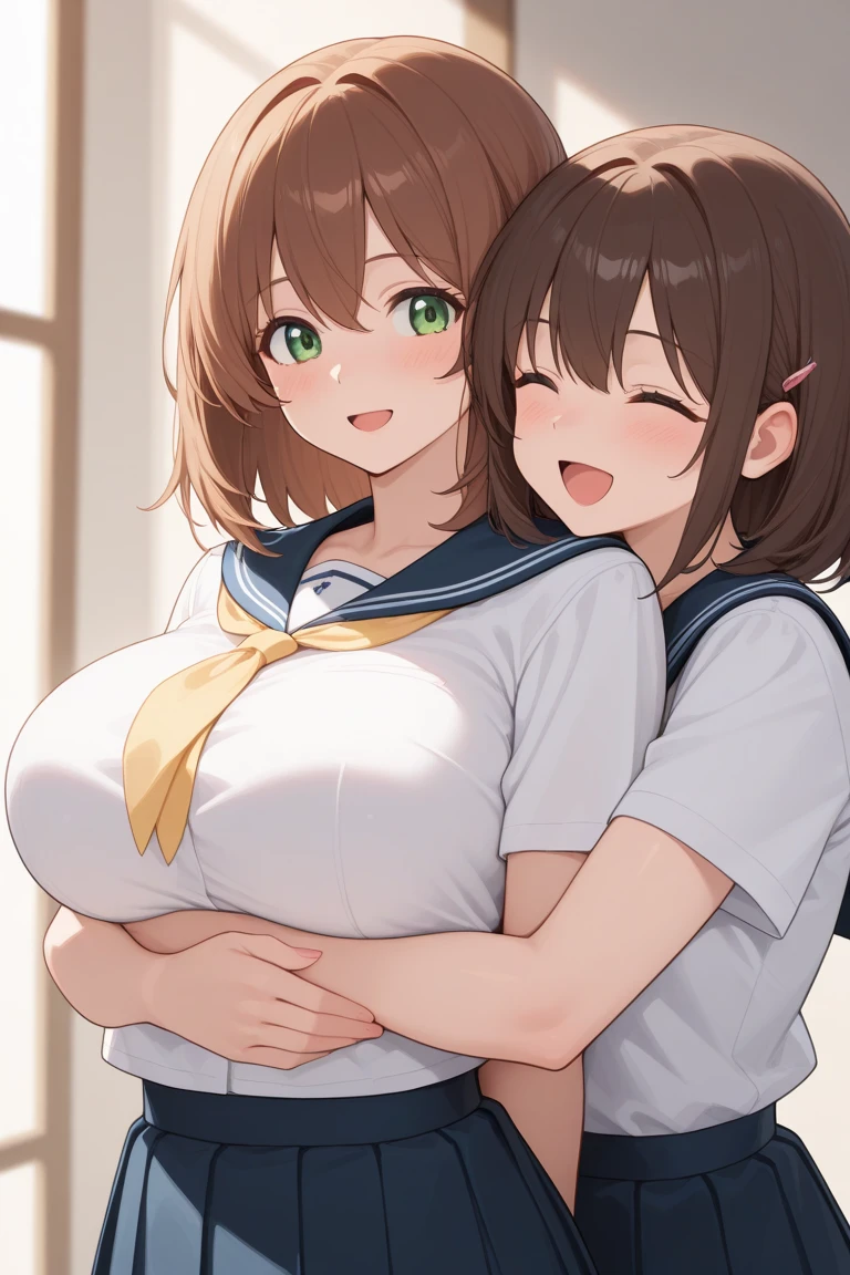 ,,2girls, 1boy, paizuri, pov, , , penis between the breasts, breasts squeezed together, nipples, naked, , assisted naughty, room, breasts, , pubic hair, lubricated breasts, sweat, , window, large breasts mother and small breasts daughter, girlfriend's mom, lewd, horny face, , silver hair, profile, mother teach her daughter a sex education,