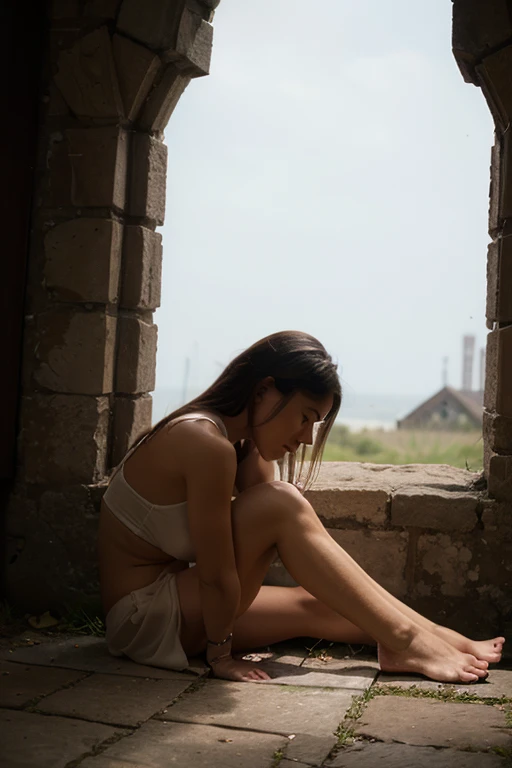 Abandoned building,Garbage all over the ground,devastado,dilapidado,Sexy stand pose,retratos de corpo inteiro(1:1),Belezaos 18 anos,(Figura esbelta e esbelta),magro,As thin as a whip pole,busto menor,(((Nudez por toda parte))),((Vestindo uma pelada))Exibicionistas,Random exposure of the genitals
