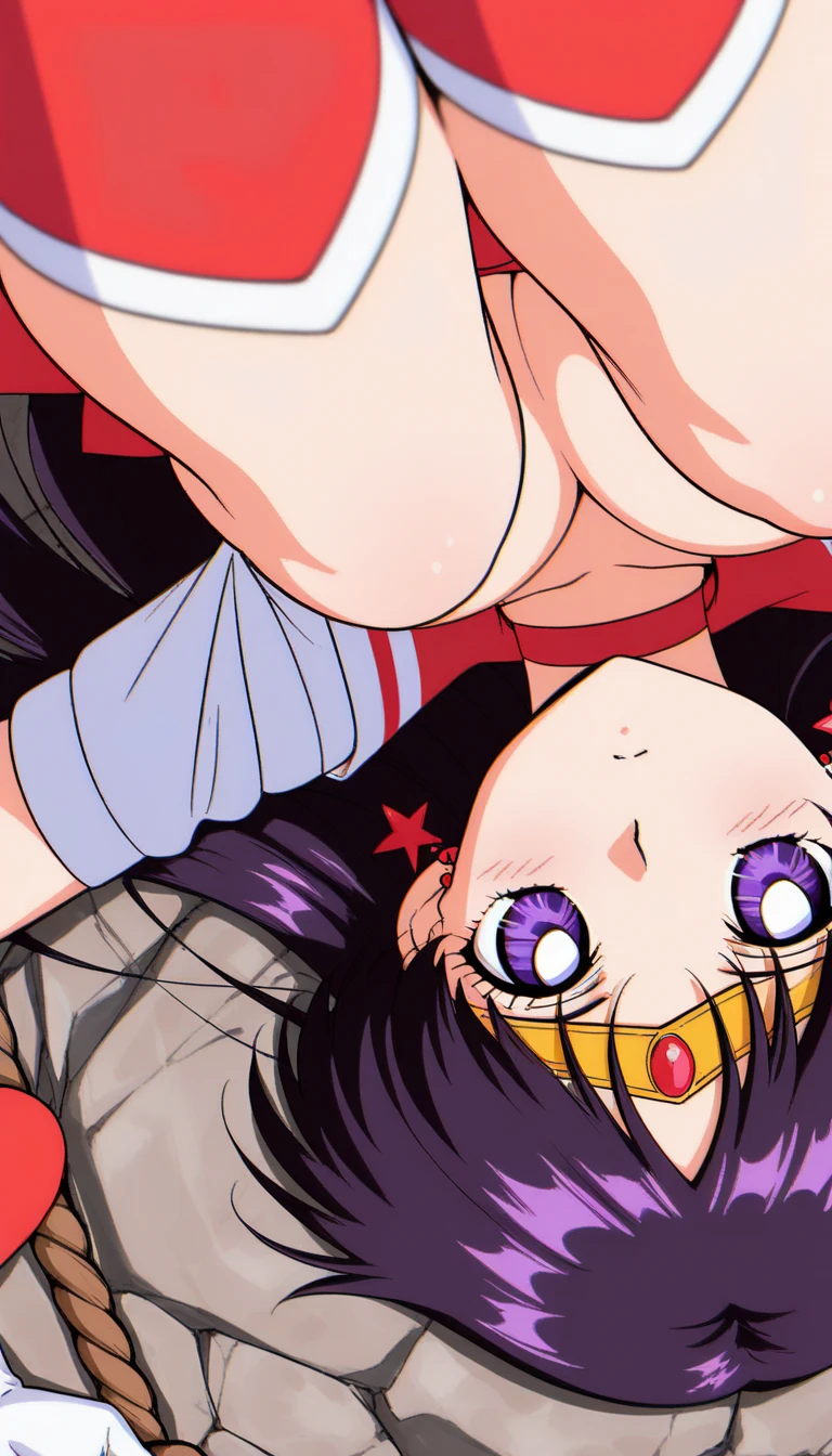 nsfw,((masterpiece)), (8K, expensive_solve), (clear_image), Very detailed, (Highest quality), (sunlight, Face reflected in the light), Shiny body,(Face reflected in the light:1.1),((vaginale,sex,1boy,penis)), Written boundary depth, Bright colors,orgasm,((Cum in pussy:1.5),Green Eyes,Toned body,Small breasts,Jewelry with blue gemstones,(Red vest),pubic hair,blush, (Dark Skin:1.6),Purple hair color, (short hair),((Sweat)),Angry face,anger,(tears:1.4),Nadia, \(style\), cum in pussy, grab thight sexpose,a man hugs her from behind,Grab Thighs,Beautiful eyes and fine face, ((One girl)),
