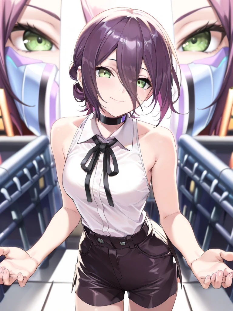 ((masutepiece, Best Quality, hight resolution, nffsw, Perfect Pixel, depth of fields, 4K, )), 1girl in, Solo, , Beautiful anime girl, Beautiful Art Style, close up, Looking at Viewer, Perfect body, side shot, Yuigahama Yui, Short hair, pink hair, pink eyes, hairbun, (large boob), side boob, sitting, black playboy bunny outfit, smile, hands on knees, blank white background