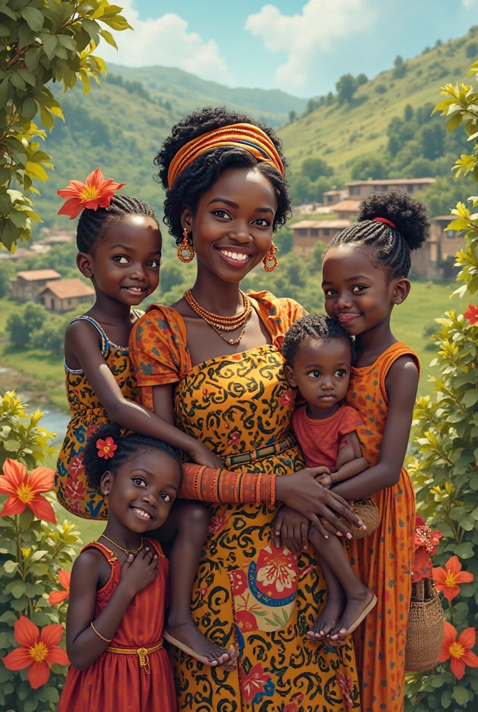 Ai create African woman with kids