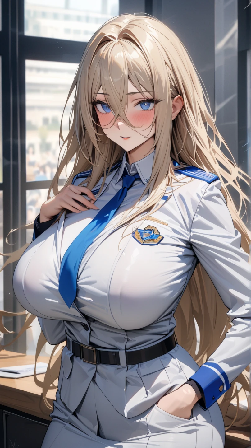 (((Skin exposed through uniform)))、ブラジャーからteatsがはみ出ている、panties on、((((feel shy))))、((a blond))、beautiful Girl、Large beautiful breasts、cleavage of the breast、teats、A slender、オマンコ、(((((Seduction while being shy)))))、((Inside the bustling city))、((smil))