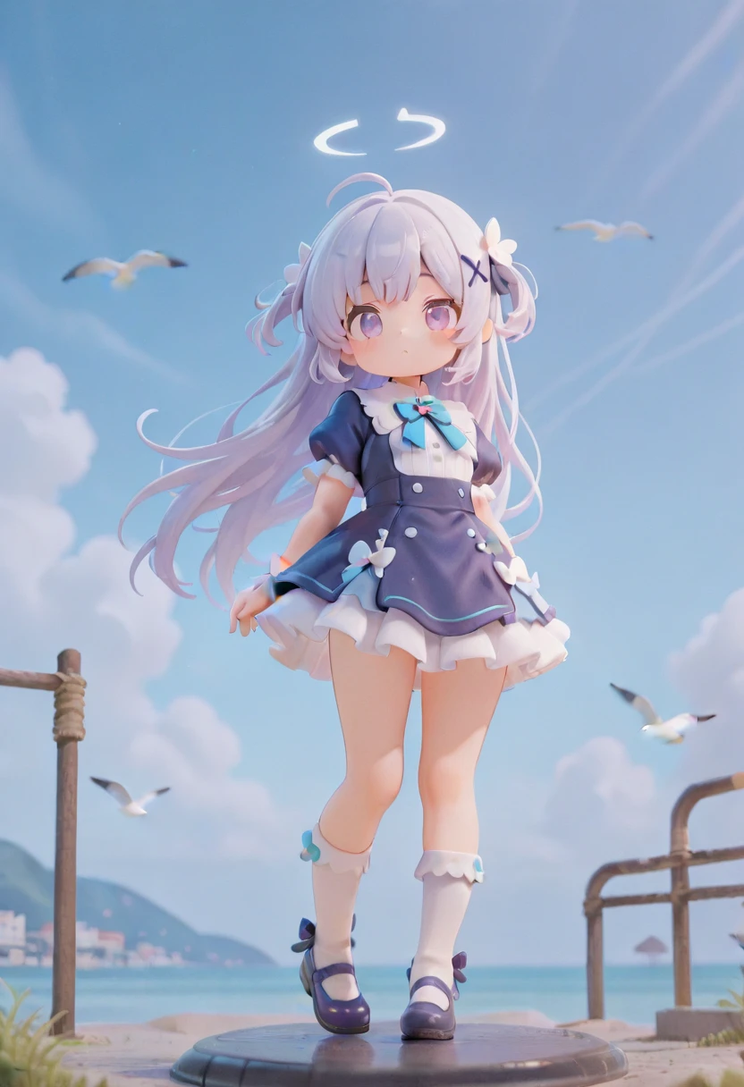 masterpiece, top quality , with a perfect face, highest resolution, 8k, amazing quality, detailed eyes, Clear eyes, 1girl, solo, repochi, Figure style, ride a legendary vehicle, ride a half-machine seagull phantom beast