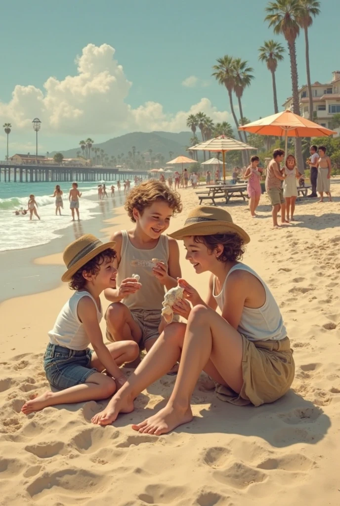 Italian Seaside, 2014: The sun-drenched Italian seaside becomes a Wes Anderson-inspired coastal retreat. Characters, sporting a blend of beachwear with Anderson's distinct flair, share a quiet moment against a backdrop of meticulously arranged umbrellas. The vibrant colors and whimsical composition capture the emotional highs and lows of Sally Rooney's narrative in true Wes Anderson style.
