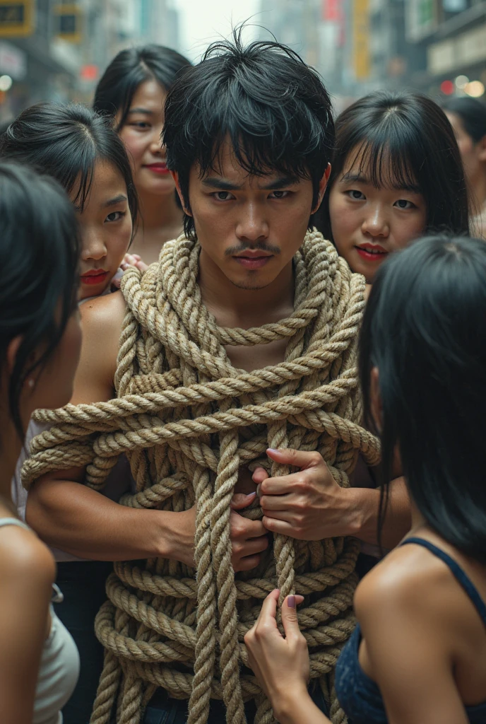 1boy、Handsome Men、Japanese male, 、Completely naked、Full nudity、erection、Huge penis、Highest quality、Realistic、beautiful、Sad look、 ((((Completely tied up with rope)))), ((((A very tight rope is crisscrossed over the chest)))),(((Body bound with tight rope)))、whole body、Surrounded by men and women in uniform、In a school classroom、erection、完全Completely naked、On all fours
