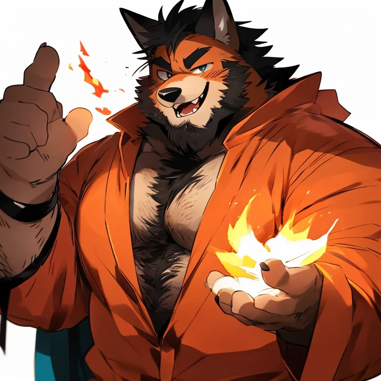 ((by Buta99, by Bebebebebe, by SpiritD, detailed anatomy, detailed eyes, detailed body, detailed face, best quality, high resolution)), 1male, adult body, solo, Leon (I think you I like you), Wolf, serious, black all furs, black belly, fluffy furs, tail, muscular body, red eyes, black firefighter outfit, in the Fire Department 