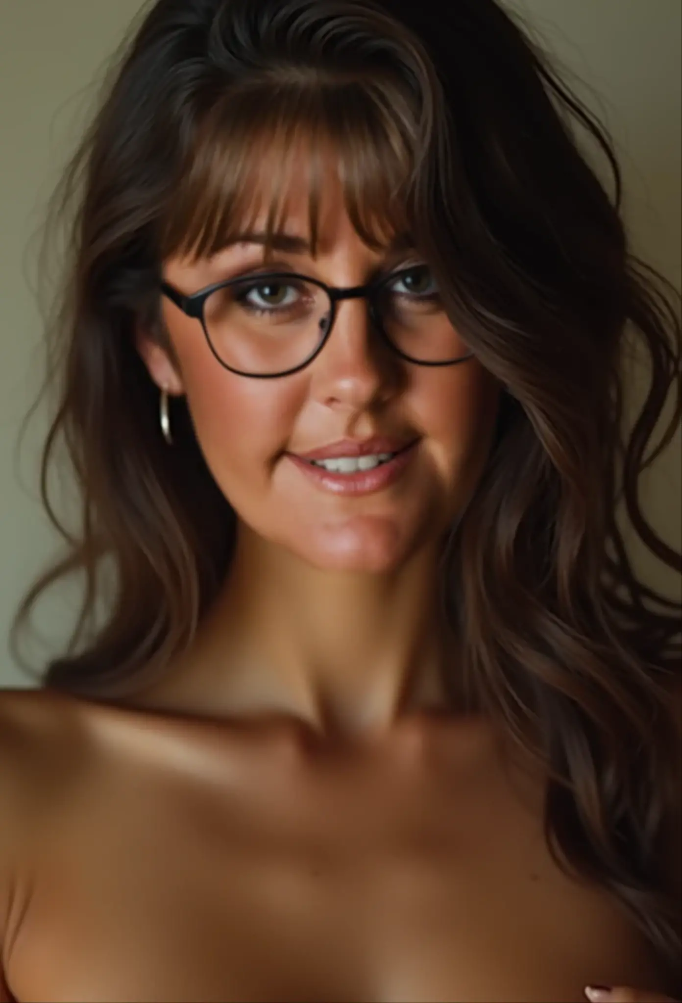 (Gal Gadot:Evangeline Lilly), pubic hair, (looking at viewer, light smile, ), brown hair, brown eyes,  long hair, hair_flying, Fluttering hair, flying_hair, ((Transparent glasses, glasses, glasses_on_nose)), wind coat, black_coat,
((nfsw, expose,  nude, breasts out, nipple, small breasts, )), sexy, charming, stunning,  enhance, delicate, (pale skin, real_skin), sunlight, 
autumn, wind, tree, fallen leaves, outdoor,
best quality, high quality, highres, 8k, photo realistic, raw photo, cannon, nikon,

