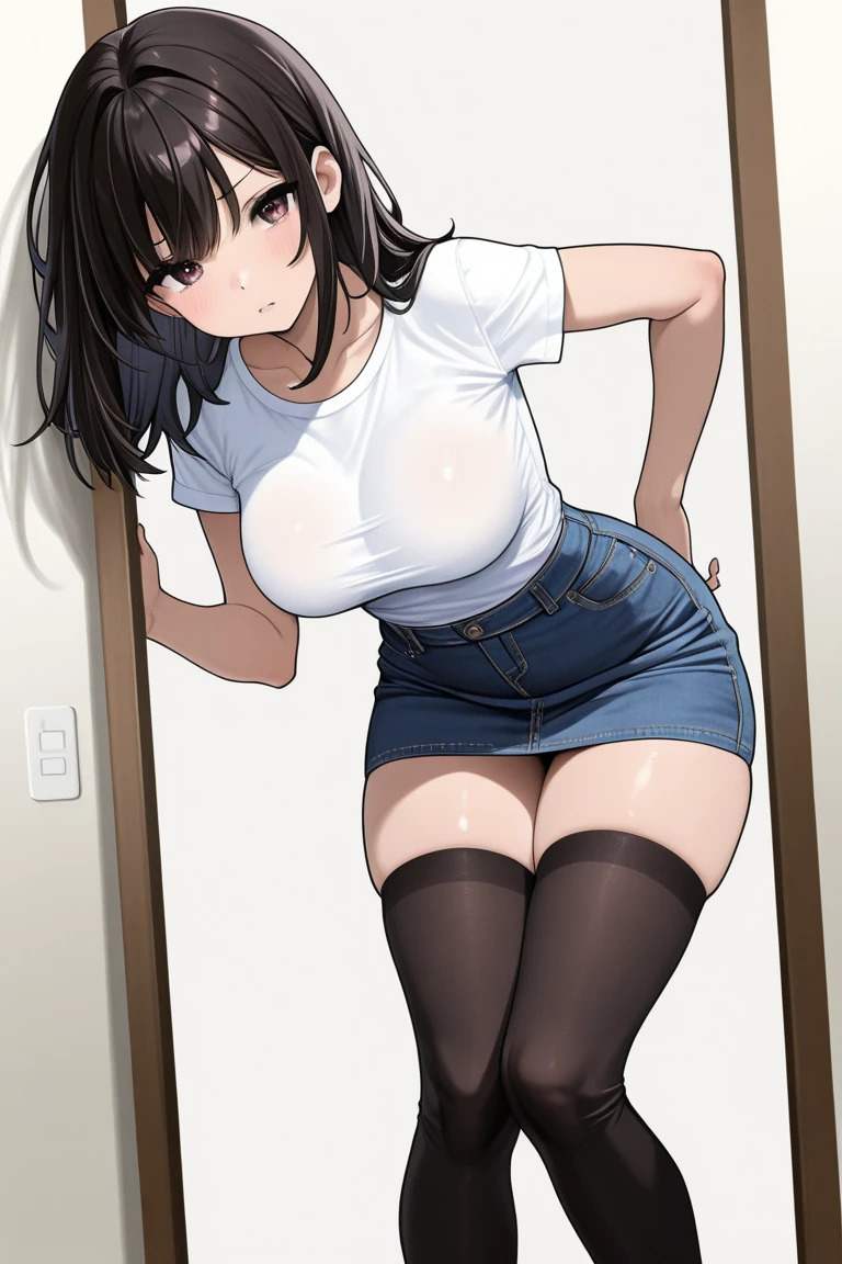 NFSW、masterpiece、Highest image quality、ultra high resolution、Medium-sized elementary school girl、red and large eyes,、black short hair、The inside of the hair has blue coloring.、(Two red hairpins)、red face、shyly、a painful face、after sex、panty pull、remote_play、remote_vibrating