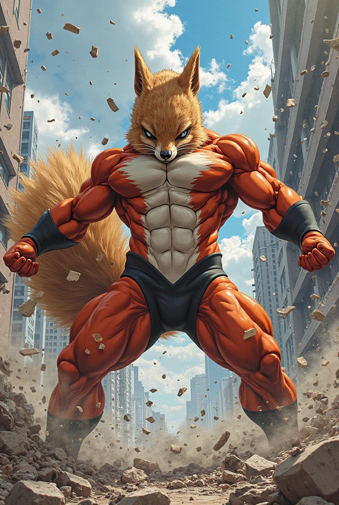 A burly red cat in the shape of X man