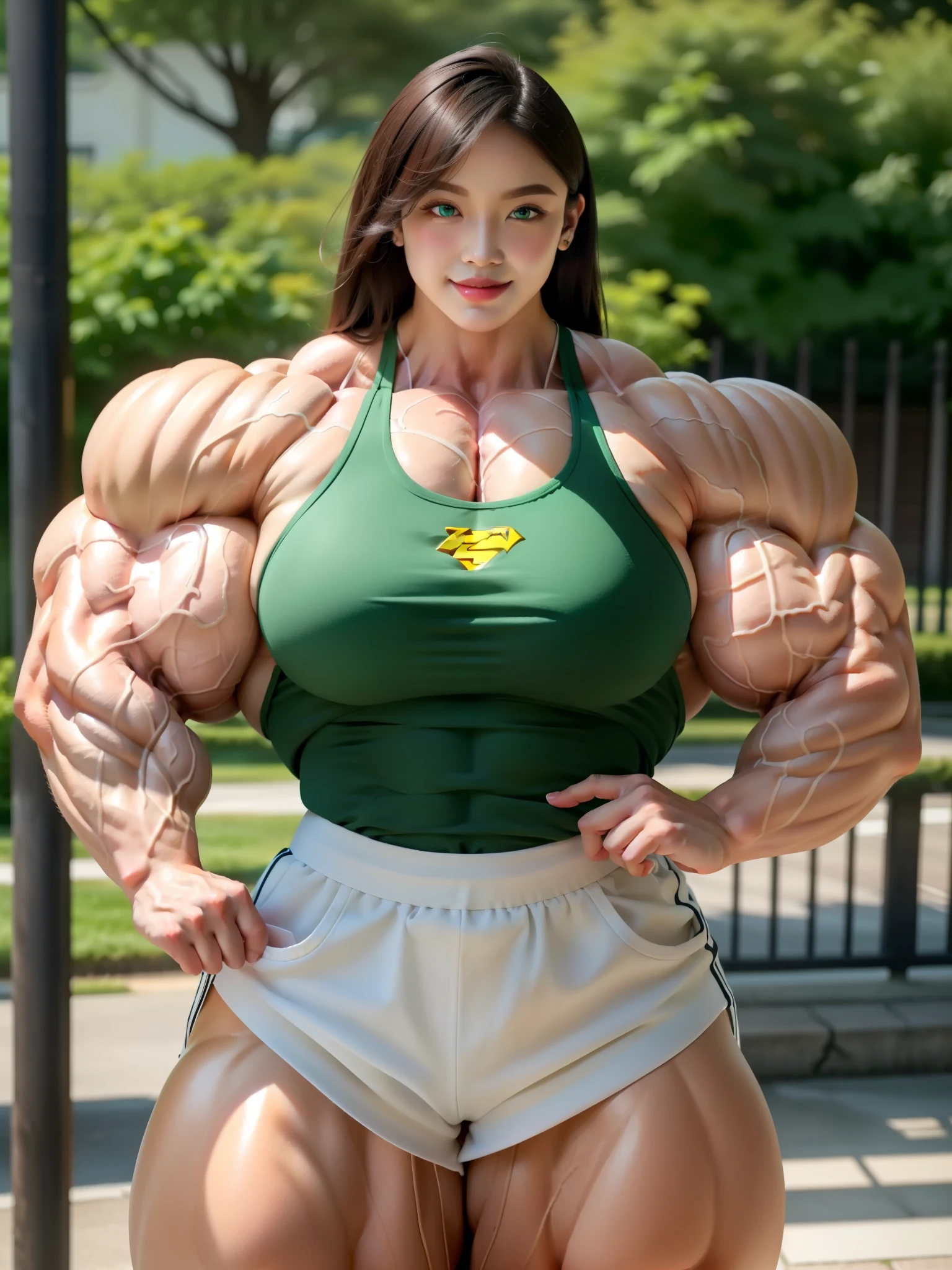 (m1n1jello:0.6), crop top, sweatpants, muscular, wide hips, large breasts, thick thighs, standing, looking at viewer, sitting, in garden, slim, slender, looking at viewer, (masterpiece), (best quality:1.2), absurdres, intricate details, (highly detailed skin:1.2),, photorealistic, beautiful women, best quality, (masterpiece:1.3), closed mouth, looking at viewer,(highly detailed face:1.3), perfect face, full lips, (((accurate anatomy))), (((Huge breasts))), ((long legs)), ((wide hips)), ((((Muscular Legs)))), (((((Massive Female Bodybuilder)))))
Base Negative 2.0,,jewelry