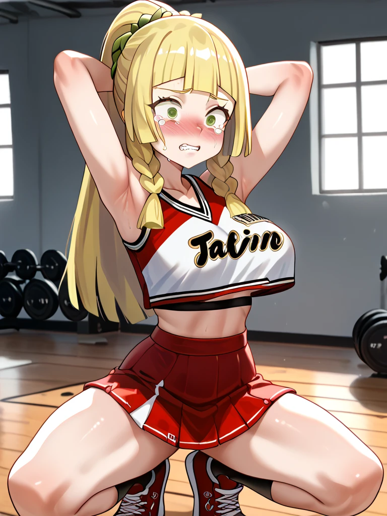 Cheerleader, having sex, seductive smile , red eyes, in classroom, mind control, pov from behind
