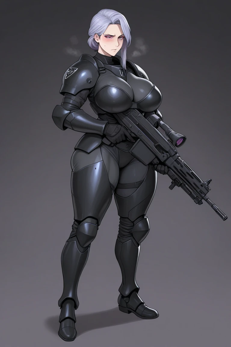 Milfycaroline, masterpiece, best quality, nsfw, Sgt Calhoun,1girl, science fiction, armor, holding rifle