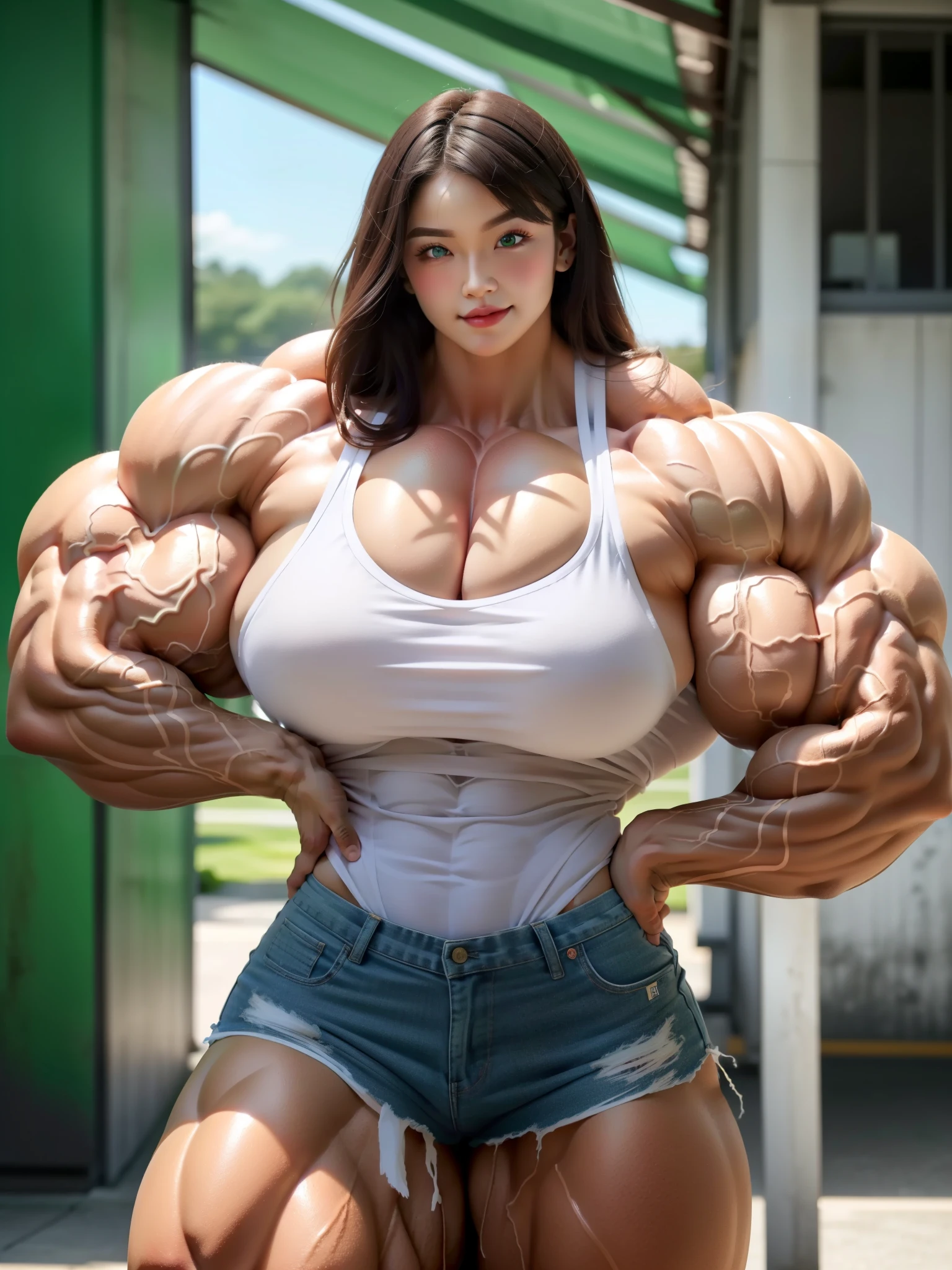 (hyper real)、future female pilots、
Beautiful korean artists girl, High level image quality, High resolution, realistic, long straight black hair、young woman、young aged women、((big big skin texture、超High resolution、realistic、very voluptuous body type, smile face、beauty of young age、beautiful expression、Detailed black ironed fluffy hair、Kamimei、Very delicate and delicate skin texture、35A woman piloting a giant space station)、female pilot batlight red lips、(((alone)))、(huge breasts:1.80),(wide muscle:1.8),(side view),(top view),(close up photo),(pressed on table),(eyes to camera),(strapless grey bikini)