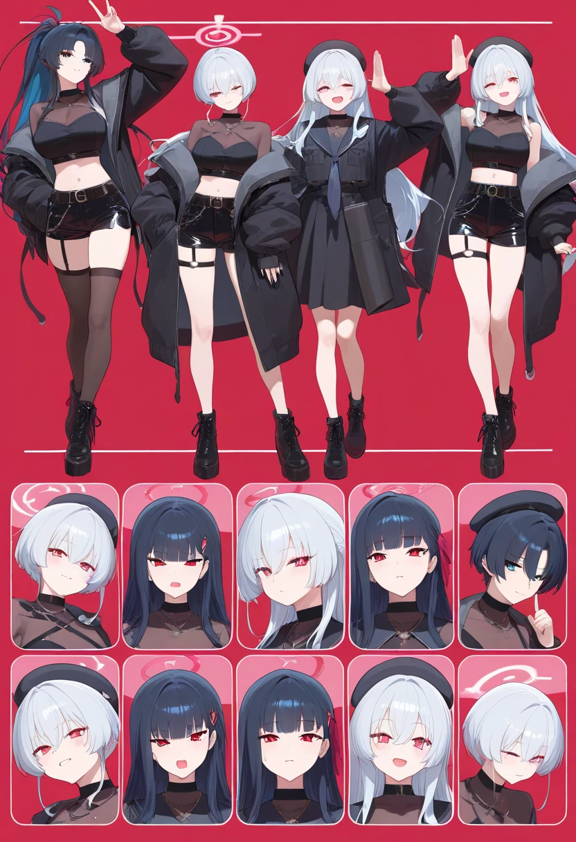 loli, small breasts, exposing your navel, full body, black short skirt, (ninja)