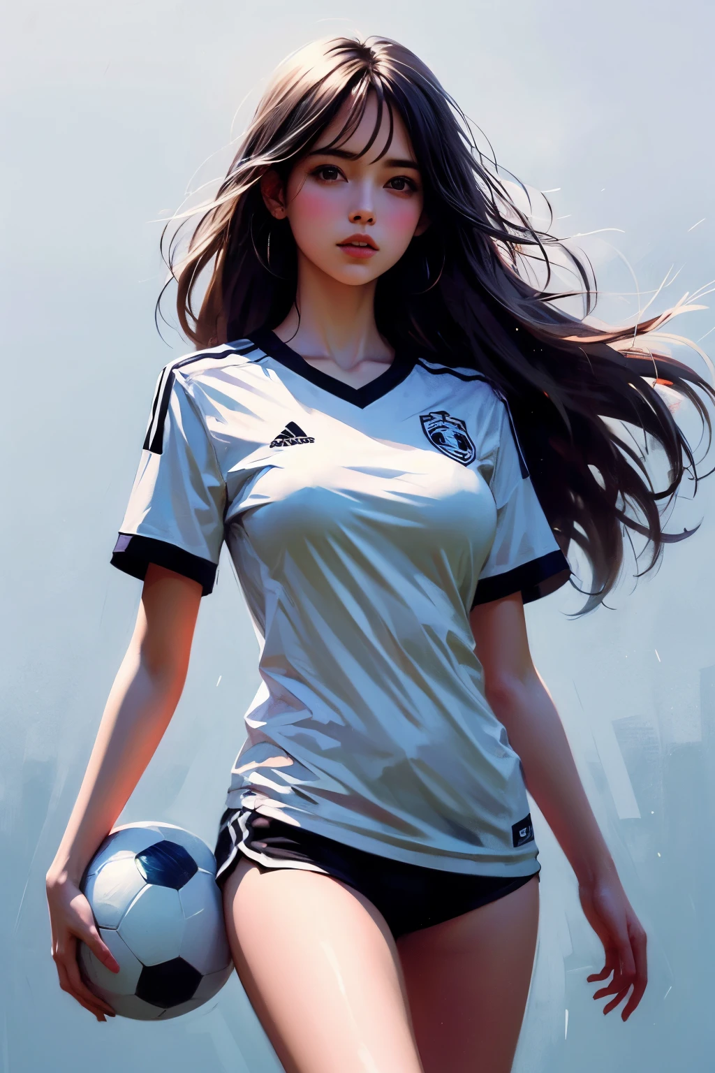 1个Giant Breast Girl,sitting,kneeling down