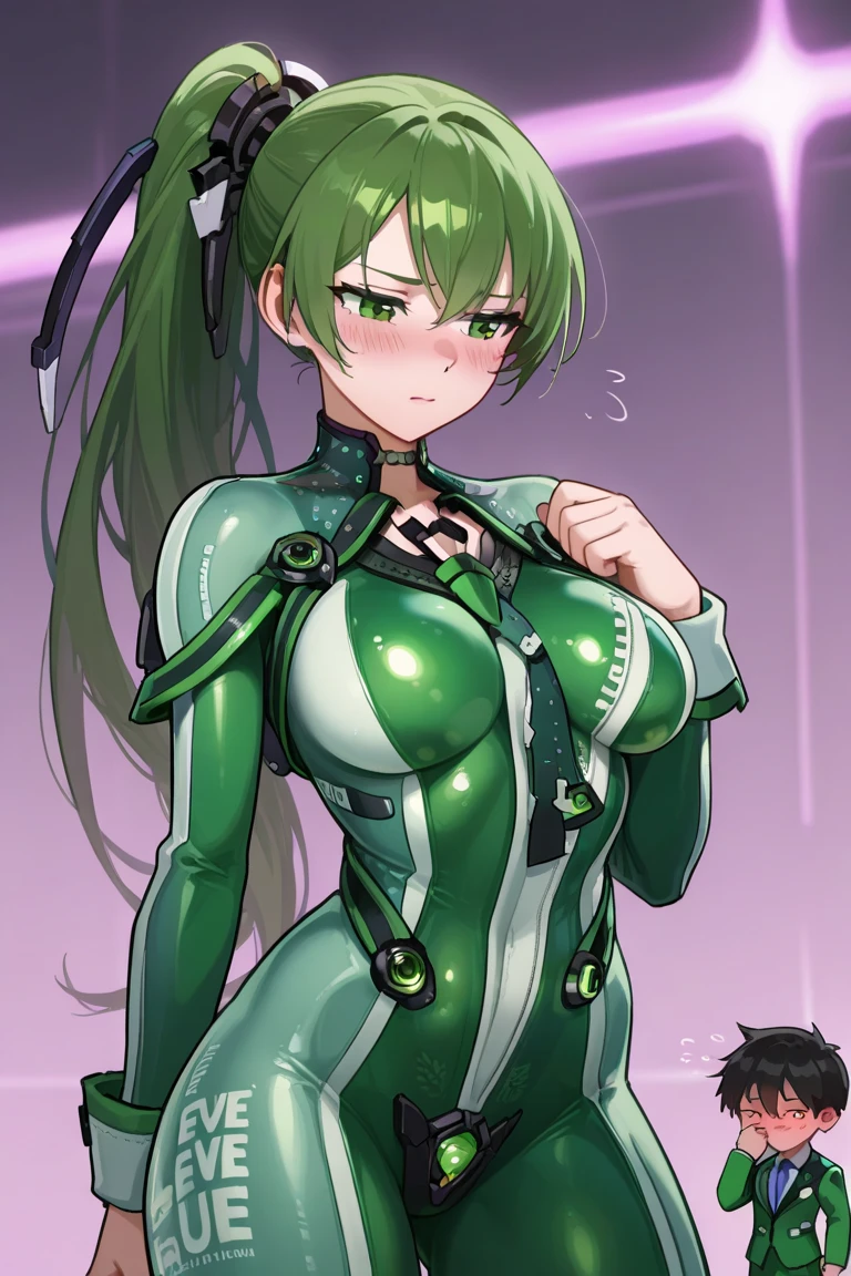 beautiful, (masterpiece), 最high quality, (extremely get used to it face), extremely get used to it eyes, perfect lighting, overall details, get used to it, deep skin, slicked back hair, long hair, green hair, type of eyes, slicked back hair, elbow bag, alone, looking at the viewer, one hand, verbal invitation, lifting shirt, saliva, saliva trail, latex suit, spy lady, wearing tight latex suits, high quality, Super high quality, Highly detailed CG Unity 8K wallpaper, High resolution, close your face, bondage suit, shiny bondage, cool girl, dog girl, cat girl