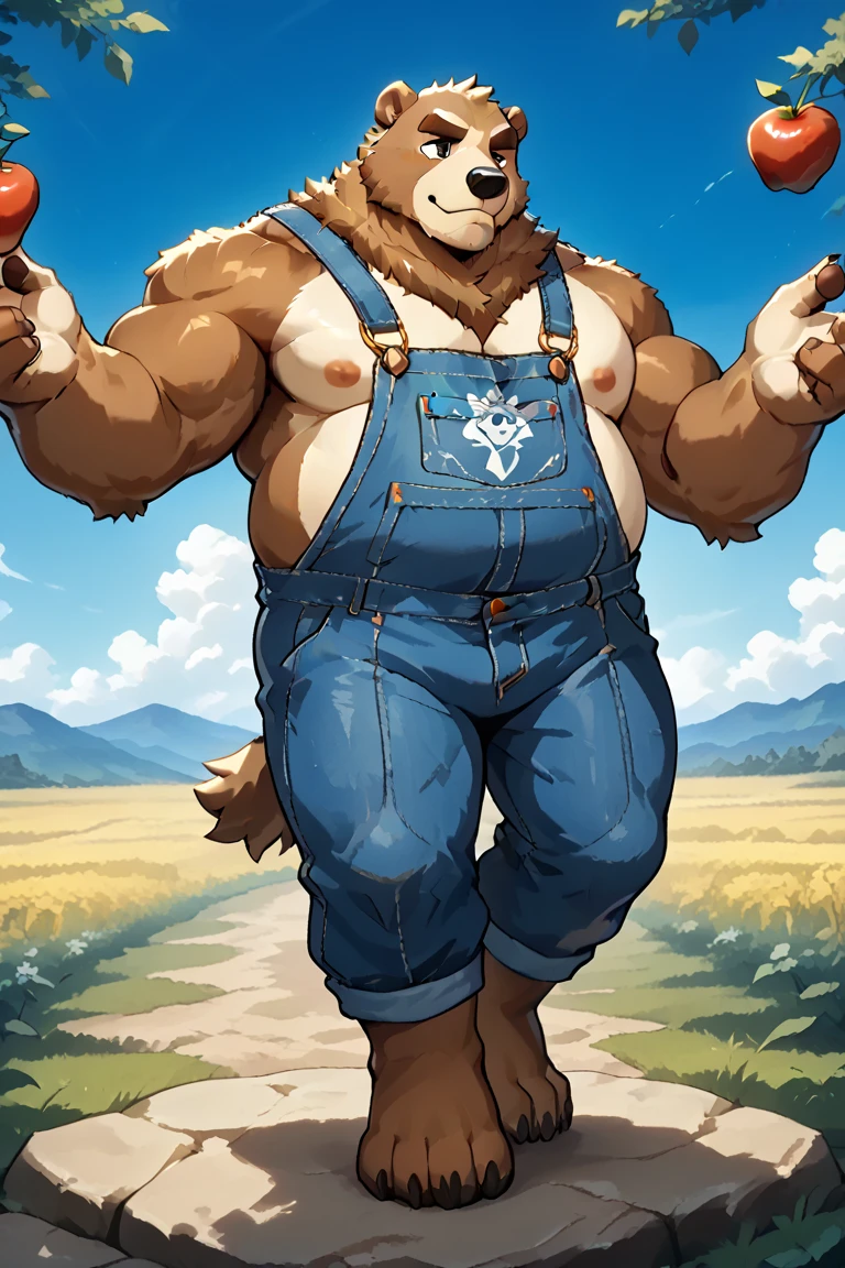 Alone, ORCBEAR, Male, muscle, intestinal muscle, big belly, calnçan, large, Male mature, old. (((side view)))