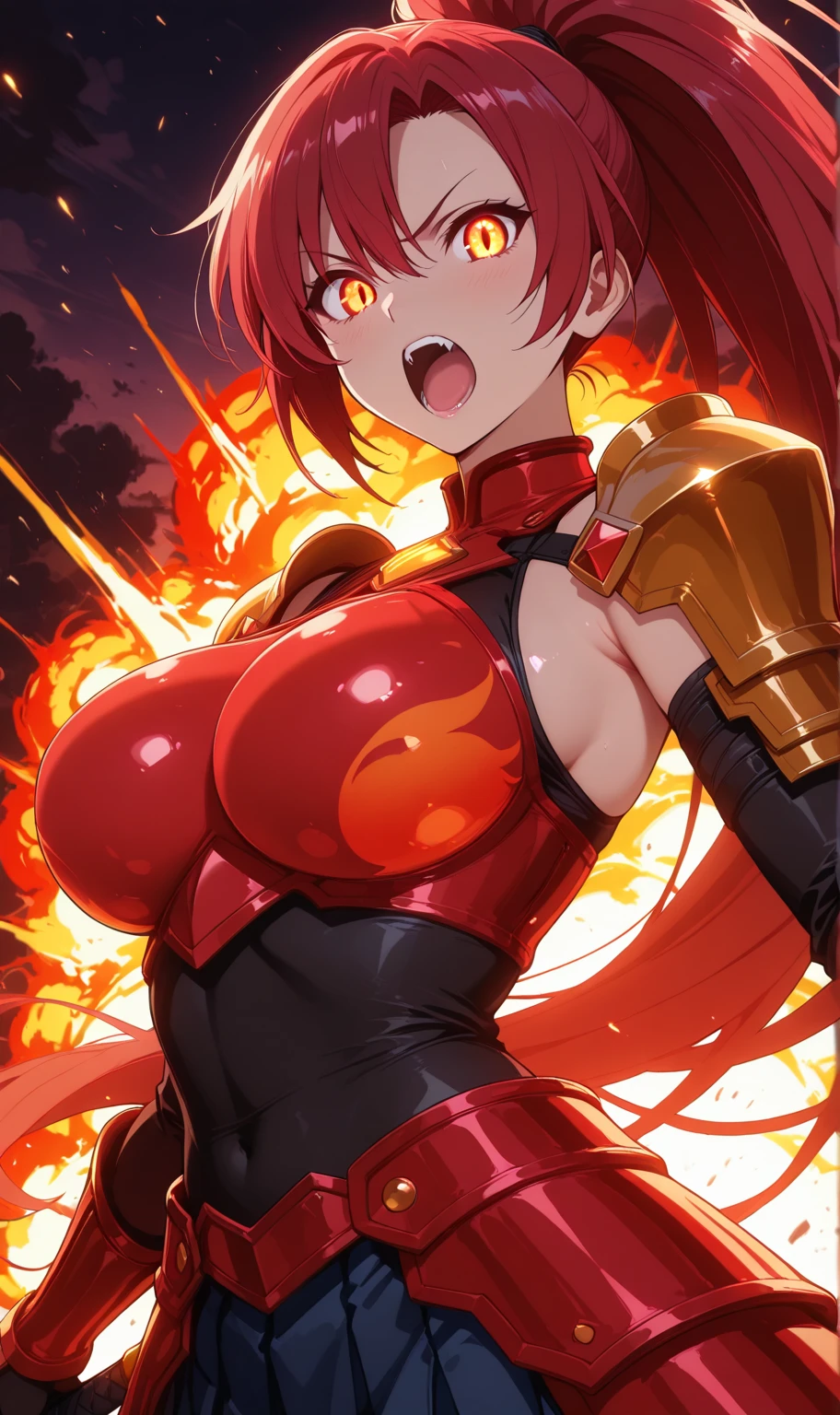 Female, Big Boob, Red Hair, Chains Atound them, naruto, wearing a White & Red, Animal Mask, Uzumaki, Anime