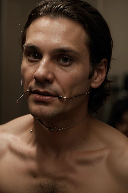 a model man, full body, naked, perfect penis, erect penis, realistic,highres,(best quality,professional),detailed facial features,bulging muscles,ripped body,gritty texture,stubble,strong jawline,intense gaze,dark background,vivid colors,natural lighting, Rocco Siffredi