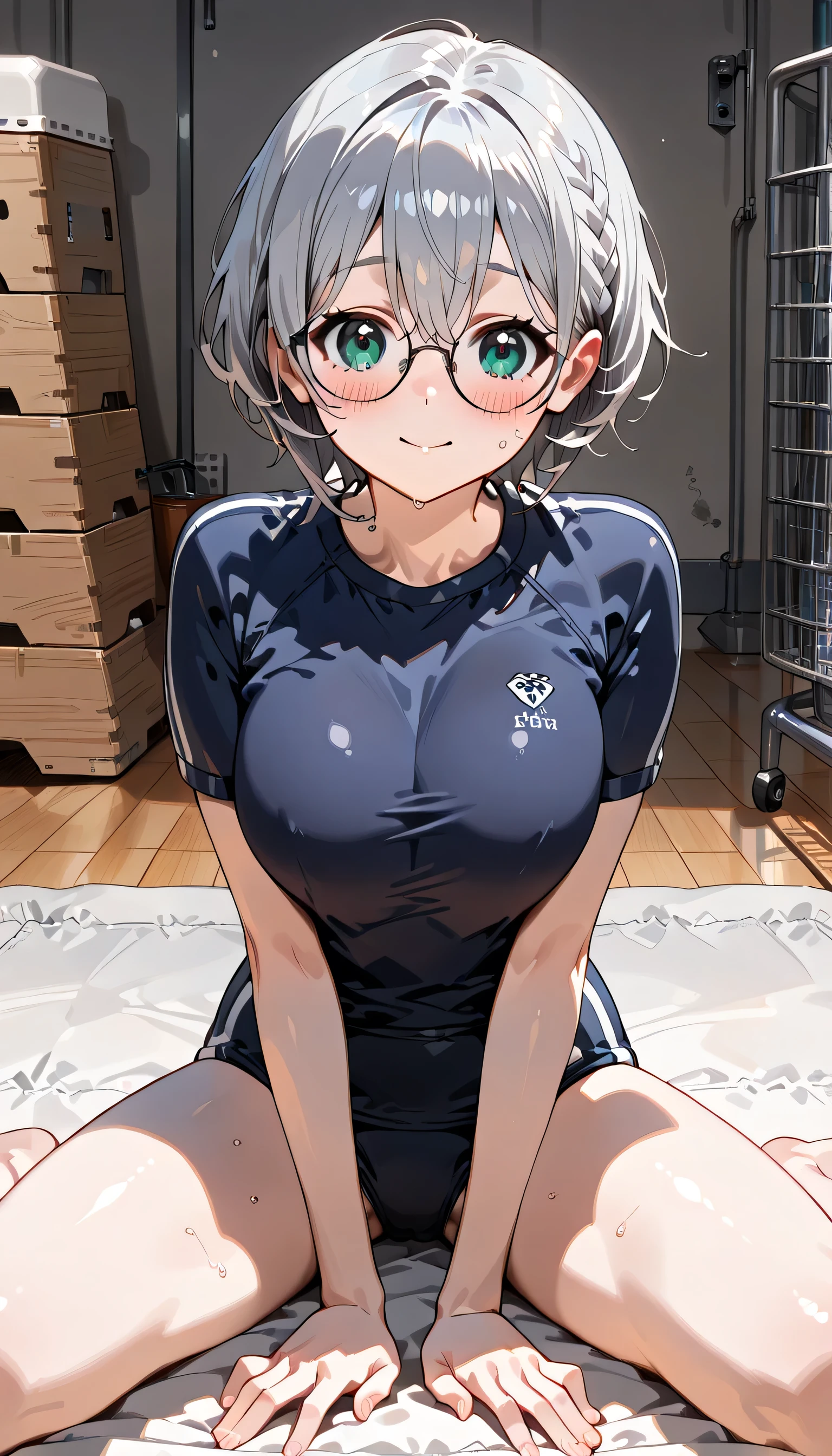 highest quality,wonderful,finely,extremely detailed CG Unity 8K wallpaper, (1 girl, blue eyes), ((largest breast)),(huge breasts:1.2), (black school swimsuit:1.3), (bare shoulders:1.1), (clavicle:1.1), (semen:1.2), (loli:1.5),(sperm:1.2), (zettai ryouiki:1.2),(constriction:1.2), (Are squatting:1.2),(Nipples),(Nipples visible), ((cum,sperm,semen)),(((cum on face))),((ejaculation semen)),((ejaculation cum)),(((bukkake))),wavy hair,medium bob cut,arms up,armpit,locker room,(((cum on body))),(((sukumizu))),Glasses,