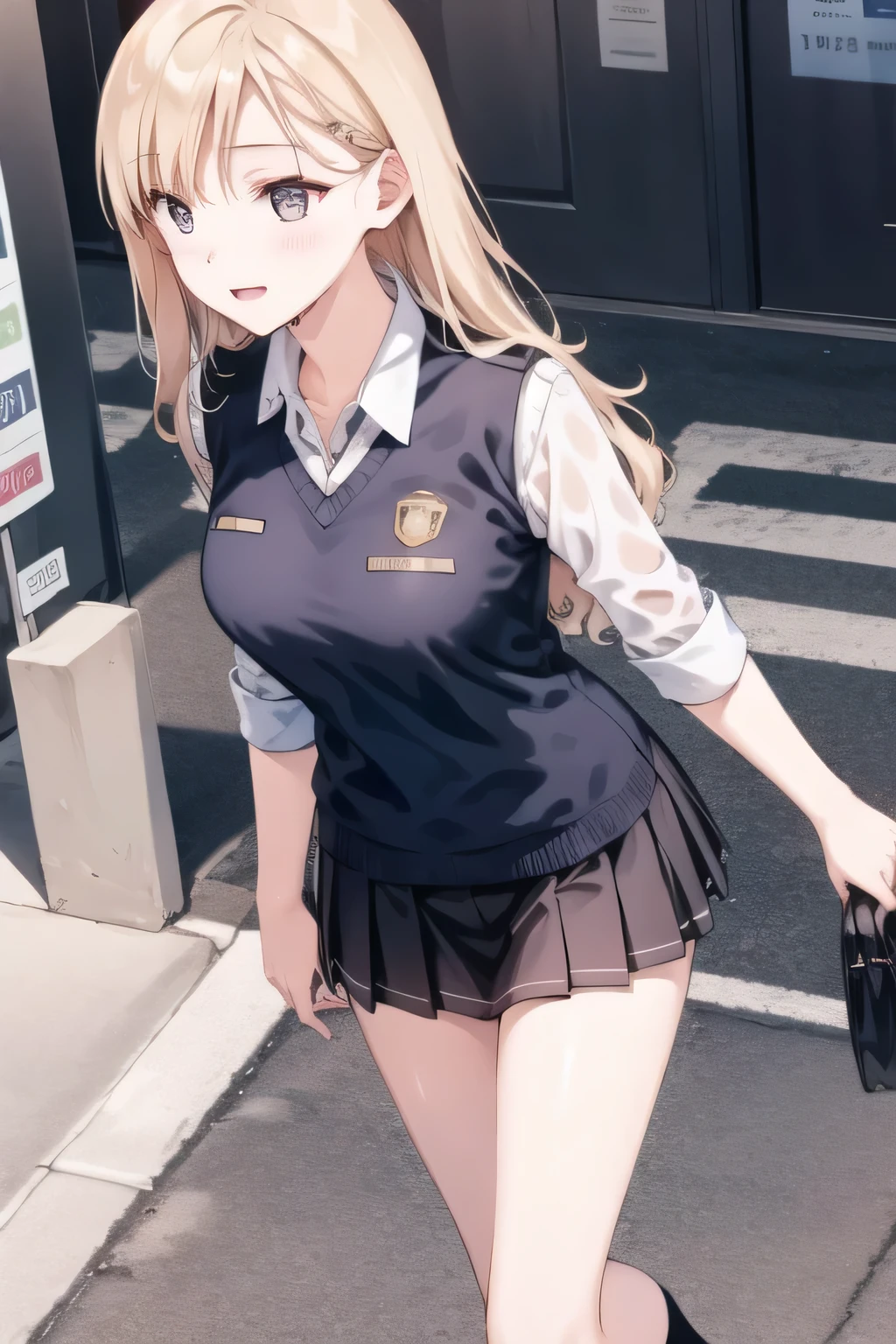 I definitely need a face,blonde long hair,wearing miniskirt police uniform,Accurate representation of hands and legs,My nipples are sharp and、You can see through when wet ,can you draw a woman with a nice smile,dark blue pleated skirt,Please draw her expression more delicately,walking alone, city tour ,,(((She's dressed casually touristy))), ,(Let's draw a more delicate look),(sleeveless wool sweater),( Pleated Mini Skirt,white panties),(That work is enough for one person , Can you draw an attractive 20 year old woman jumping out of her uniform, big black wavy hair, , Big breasts, Thin Waist , , ,
