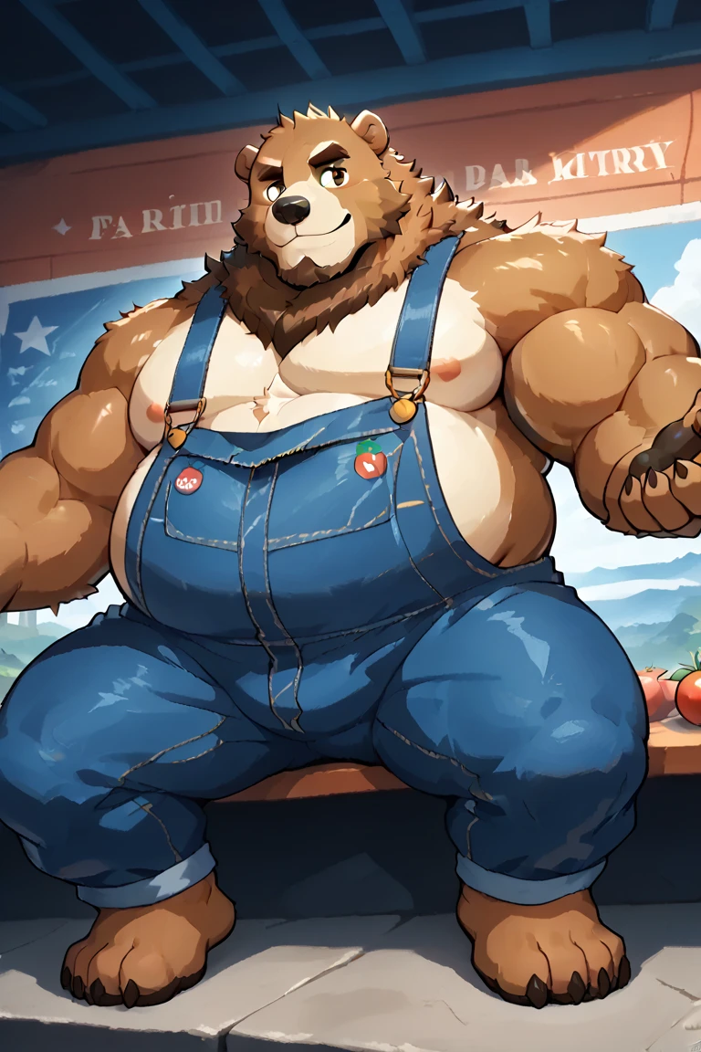 Ben \(Zenless Zone Zero\), By Haps, 1boy, animal ears, arms behind back, bara, belt, blush, breath, covered abs, covered nipples, denim, Bear boy, Bear ears, english text, furry, furry male, furry with non-furry, grabbing, groping, interspecies, jeans, large pectorals, male focus, multiple boys, muscular, muscular male, pants, pectorals, taut, upper body, yaoi, belly, obese