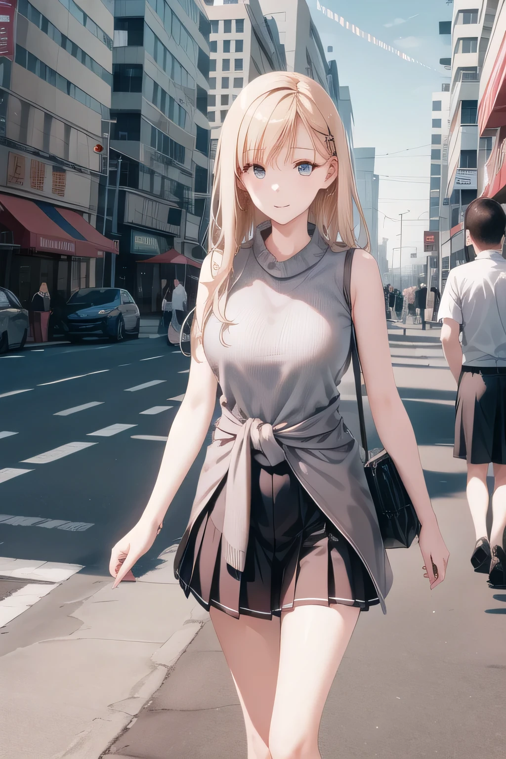 I'm taking a walk with a nice smile,A face is absolutely necessary,long blonde hair,{{X}},can you draw a more delicate eXpression,walking alone, city tour ,,(((she is wearing casual tourist wear))), No choice ,(Let's draw a more delicate look),(sleeveless wool sweater),( Pleated Legs,white panties),(That work is enough for one person {X} is very important for work)、 That's enough of a feat,Frown。unless work requires it。 {X}、 , Attractive 20-year-old adult woman jumps out of her uniform, big black wavy hair, , Big breasts, Thin Waist , , ,