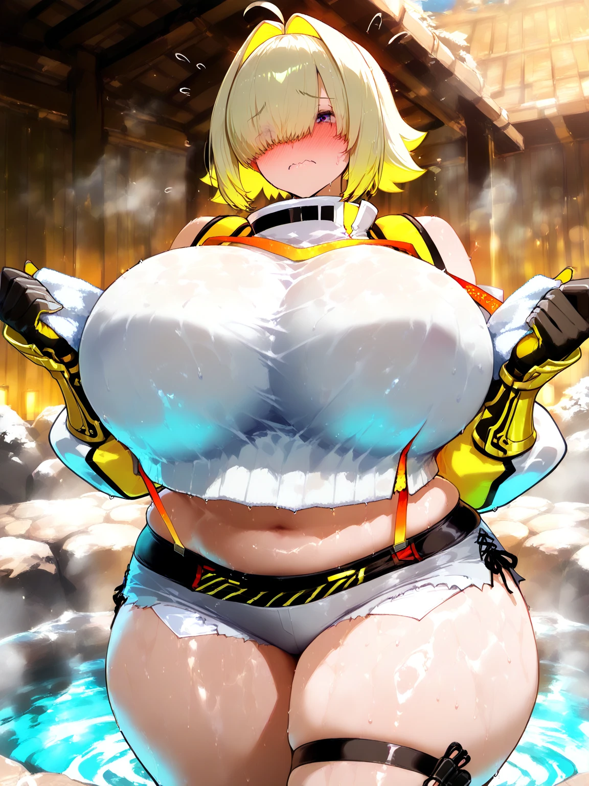 masterpiece, best quality, ultra-detailed, Potrait of beautiful , (chubby) (sexy), (plump), (curvy), (sexy), (nude), ((tomboy)), (anime), (Breasts), (Plump), ((very short hair)), (boyish), (little brat), (naughty), (young), (Short Hair), (pudge face), (cute), (handsome), (nude), (big areola), (Bad body odor), (Elegg), (purple eyes), (belly button), (The eyes are hidden by the bangs), (Sinister),