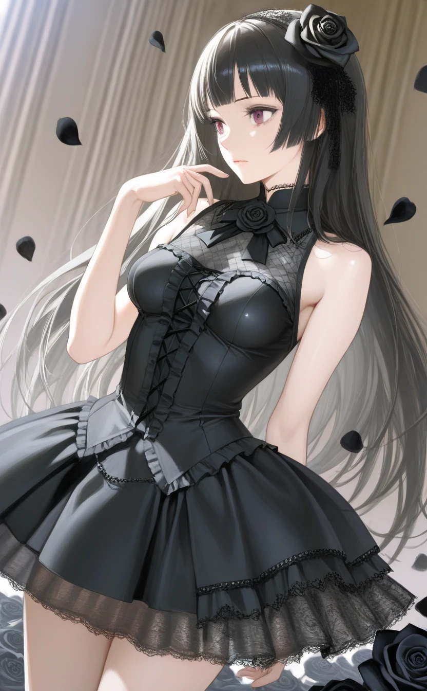 Anime girl in black latex posing in front of a building, Attractive anime girl, Wear黑色连衣裙的动漫女孩, beautiful alluring Anime woman, Gothic girl anime girl, Wear漂亮裙子的可爱动漫女孩, beautiful Anime woman, Charming anime girl, Smooth anime CG art, long hair anime girl, Beautiful anime girl,  Wear, Anime woman
