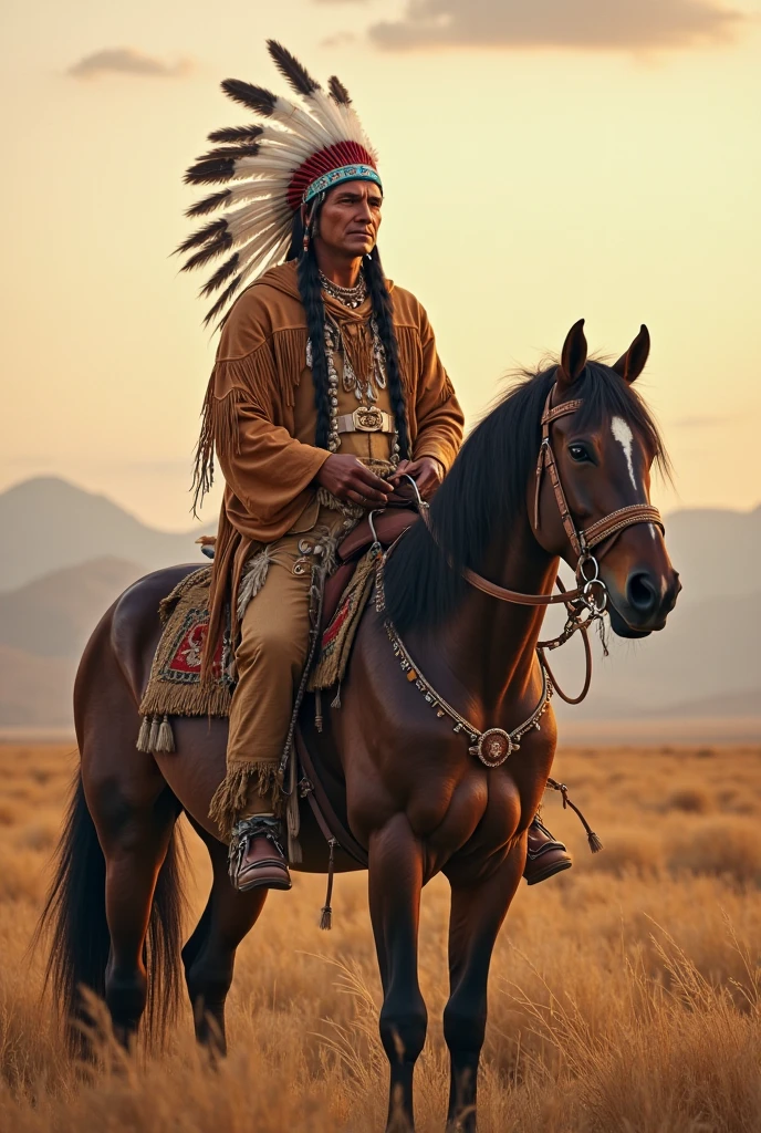 foto extremamente realista em 4k, de um apache montado em um cavalo.