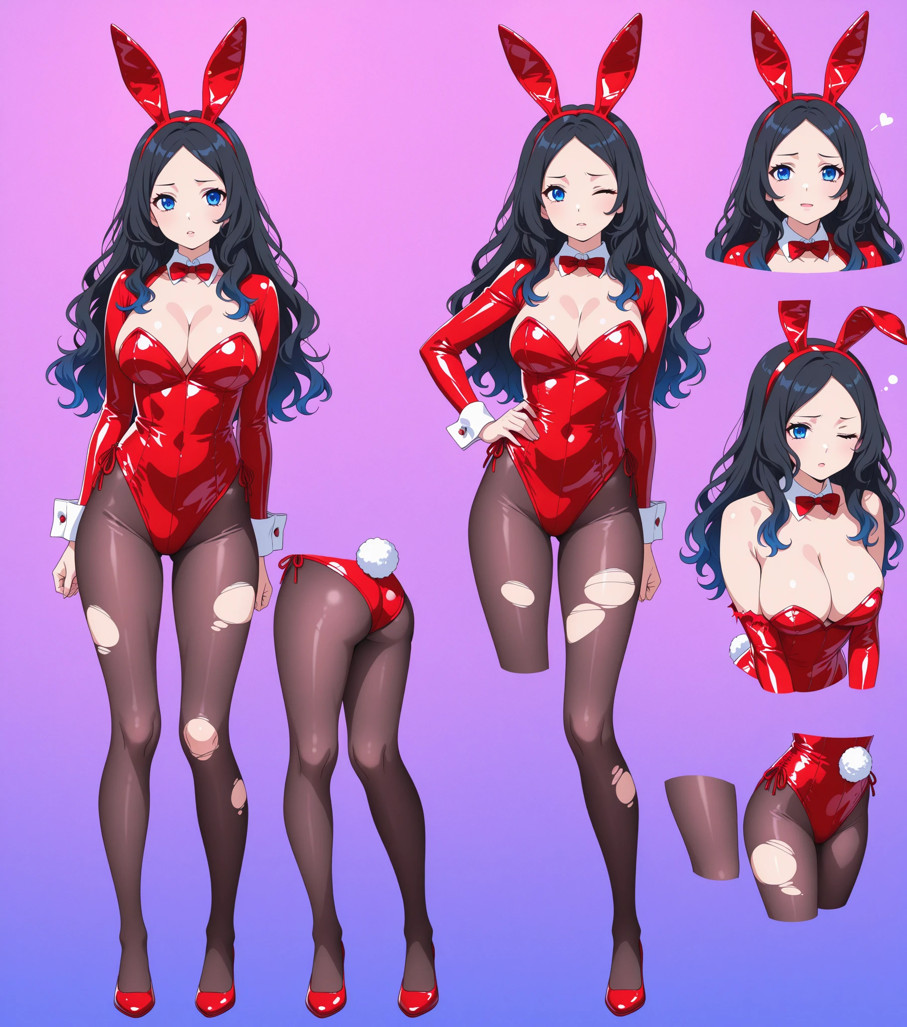 The girl has an athletic body type. She has golden eyes and fair skin. She ties up her long dark brown hair with a red bandana, the raised ends of which resemble rabbit ears. She is wearing short leather shorts, a white shirt, a corset belt with a gold trim pattern "two swords shield crest" and a short red jacket with a hood. She also wears high white boots, red knee socks and leather gloves with red inserts, (Masturbation, Clothes from hand to hand, Finger masturbation:1.3)