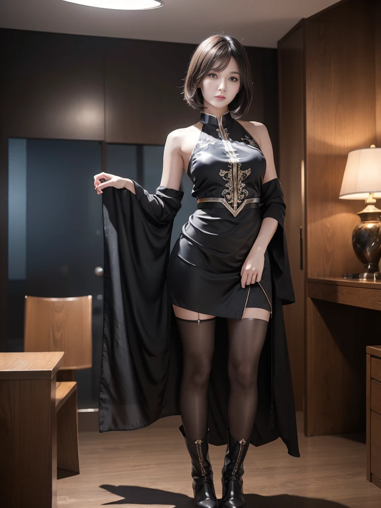 (fidelity: 1.37), ultra-fine, 1st sister, observer, beautiful and detailed sky, detailed coffee street, sitting posture, full body, small head, exquisite necklace, beautiful legs: 1.2, long legs: 1.2, slender legs, High heels: 1.3, white socks: 1.4, medium chest, high waist, narrow waist, strapless, belt, short bottom, beautiful and exquisite eyes, beautiful and exquisite mouth, daytime, warm color, white lace, (long hair: 1.4), (Perfect mouth), silver medium-length hair, fair skin, movie lights, street lights,<lora:koreanDollLikeness_v20:0.9>, (tea table:1), (hand bag:1), ulzzang-6500-v1.1:0.66, <lora:HonkaiImpactHerrscherOf_v10:1>