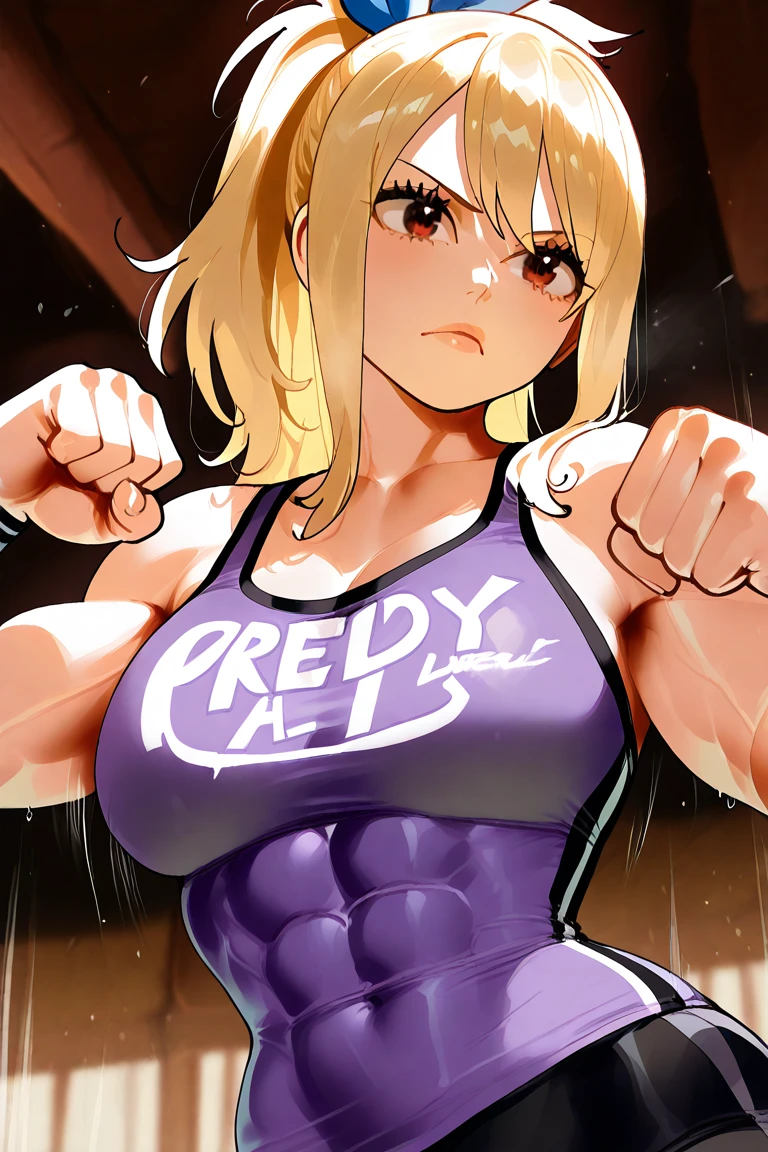 Bimbo girl at the gym,
(best quality,4k,8k,highres,masterpiece:1.2), ultra-detailed, cartoon, vibrant colors, HDR, lovely chubby bimbo girl ,venus body, curvy, dynamic pose, sparkling earrings, perfect makeup, glossy lipstick, captivating smile, short wavy blonde hair, gym environment, high-tech workout equipment, energetic atmosphere, fitness trainer providing guidance, motivational quotes on the walls, gym logo in the background, beautiful detailed eyes, breast enhancement, toned female, glamorous perfect female proportion,a solo cartoon of a woman in tight pants and a shirt, bimbo at the gym, thicc, oc commission, commission for high res, hands behind her body pose!, inked and colored, cel shaded!!!, cutesexyrobutts, full body portrait of a short!, fullbody commission for, thighs!!!!!!, lowres, thighs!!!, a close up of a woman with a blue top, short hair, anime visual of a woman, female anime character, 

