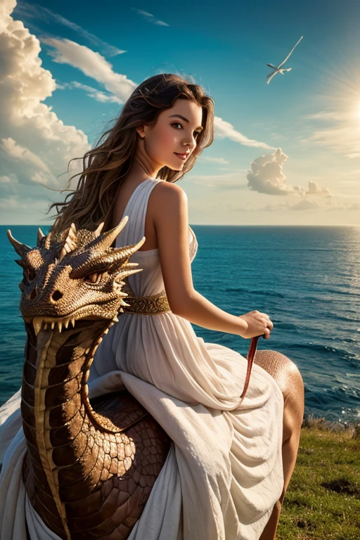 amazing quality, masterpiece, best quality, hyper detailed, ultra detailed, UHD, DOF, depth of field, HDR, perfect anatomy
close up, dragon head portrait, (white hybrid gold) dragon, soaring through the clouds and mist, over the cloud,( sunset:1.2), mystical sky, 
a girl standing with a dragon, touch the dragon, (stylish pose:1.2), joyful, hope light, background light, (caress:1.4),
outstretched arm, outstretched hand, looking at viewer, smile, beaming, wearing red cheongsam, hug the dragon,
glowing, dazzling, shine, translucent, long skit, long hair, wing blow, gold, (sparking, light particles:1.2),
DTstyle, 
RedGlitter, 
extremely detailed, 
DonM3t3rn1tyXL 
zavy-chnsdrgn, 
SK_Fantasy,