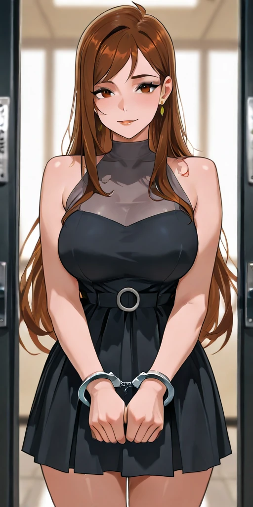 (masterpiece:1.1)、(top-quality:1.1)、full body Esbian、shorth hair、Good anatomy、(1girl in:1.2)、(detailed faces and eyes:1.25)、orange color hair、brown haired、Brown-eyed、(huge-breasted、thighs thighs thighs thighs、thighs thighs thighs thighs:1.2)、looking at the viewers、a matural female、side locks、Kyoka Tachibana、、absurderes、Black Dress、black thighhighs、Fingerless gloves、cleavage of the breast、plein air、is standing、(A look of bewilderment:1.3)、red blush、(View from the front:1.5),