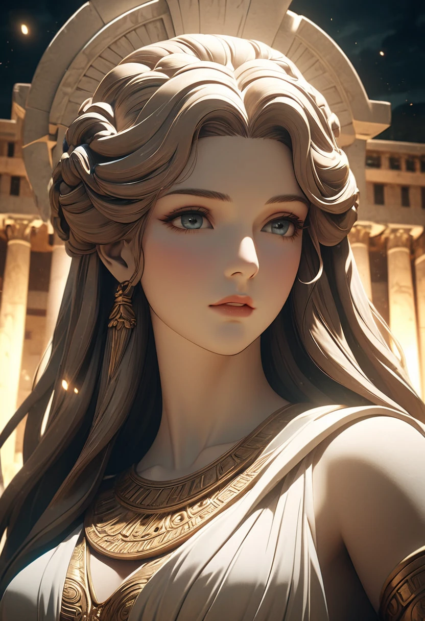 Athena goddess.Parthenon on the Acropolis in Athens.Ancient Greek art, with its high artistic attainments and aesthetic pursuits,Become a model of Western classical art,The influence continues to this day。(best quality:1.2), (High resolution:1.2), (beautiful face and eyes:1.2), (sharpest focus:1.2), (Hyper-realistic photos:1.2), (Super accurate photos:1.2), (Depth of Field:1.2), (perfect anatomy:1.2),