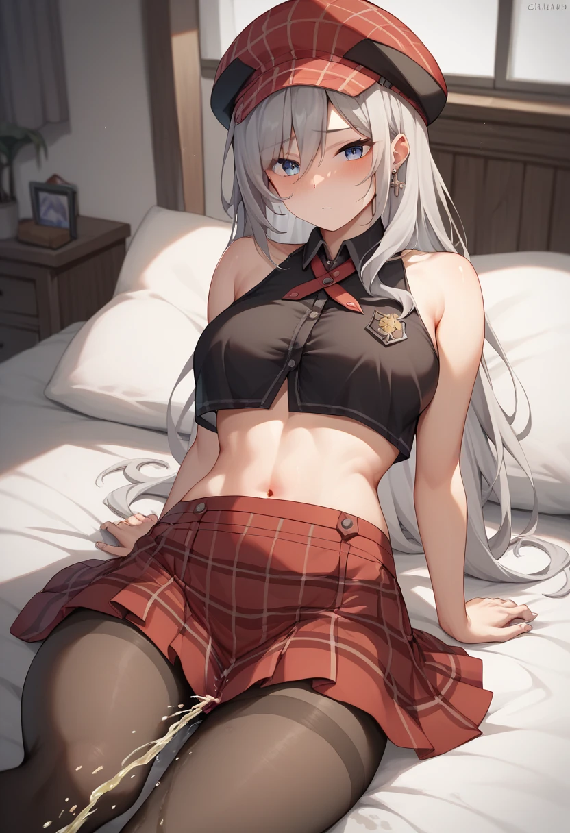 super fine illustration, vibrant colors, masterpiece, sharp focus, best quality, depth of field, cinematic lighting, ultra detailed, long sleeves, pajamas, button up, drawstring pants, pajama pants, belly button, midriff, wide hips, 1 woman, solo, home, solo, milf, very messy hair, long hair, slender, blush, angry, room, indoors, mature woman, tall woman, looking down, v-shaped eyebrows, small breasts
