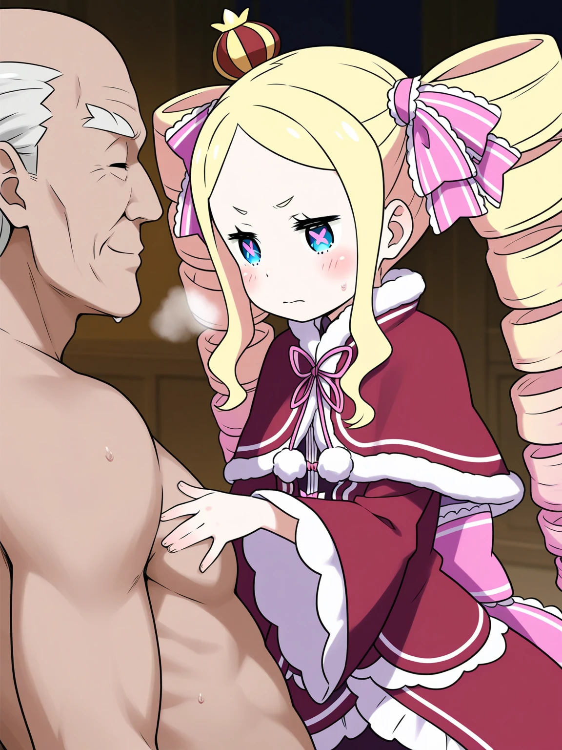 (best qualityer,incomparable masterpiece:1.4),4K ultra-detailed CG, NFSW,(Transparent and absurdly vivid ultra-detailed big mint eyes:1.2),Beautiful detailed round face(voluptuous:1.4)Leprechaun(gigantic breastss:1.8)(Long, voluminous blonde hair: 1.4),grown-up(bangss, side locks:1.2)seducer, detailed nude body(Zelda)totally naked girl(Celestine Lucullus: 1.2)1 girl(front viewer:1.2)(cowboy shot:1.2)(from low:1.4),cutaneous dentition(curved:1.4)(curved:1.4)(boba: 1.4)(Normal Waist: 1.2)(thick lips: 1.3)1 totally naked old man (old man behind the girl:1.8)(old man touching girl:1.5)old man very close to the girl, old man fucking the girl(old man inserting his penis inside the girl&#39;s vagina: 1.6)(girl full of semen:1.6)girl propped up on a table with her ass facing the old man, old man fucking the girl, small-nose(drlight smile: 1.2)(ahegao:1.6)stones,Trees, plants,shrub, (Shy and flushed face:1.4) dynamic sex poses