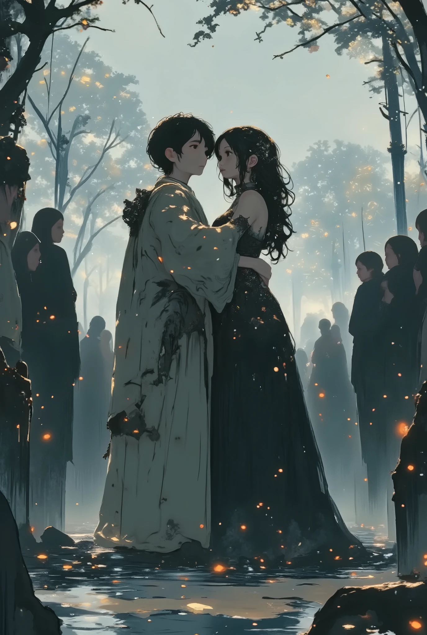 A man with a woman in black clothes in the man's pullover who says
KING
And in the one about the woman who says
QUEEN