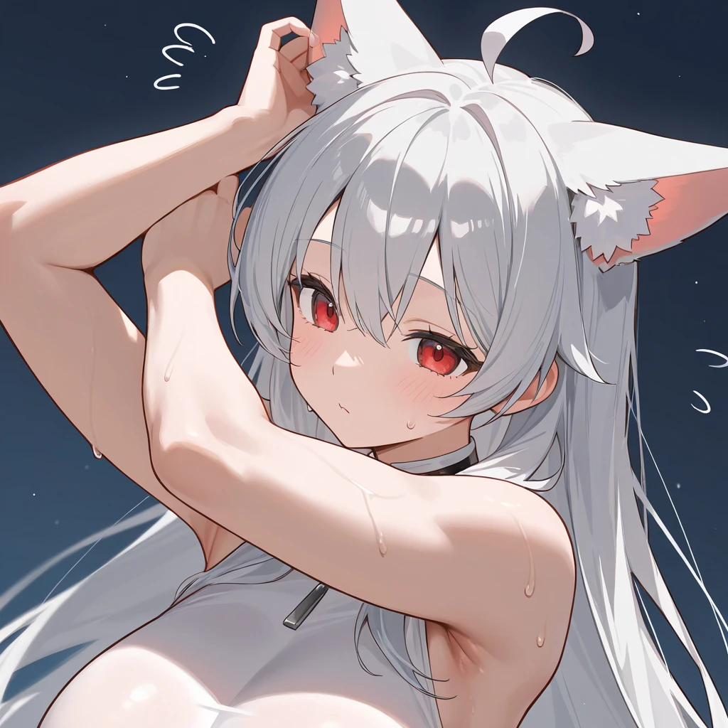 best quality,best resolution,(fluffy anthro furry :1.6),(young :1.8),leopard girl,small breasts,long hair,wavy hair,(light grey hair :1.6),yellow eyes,glistering eyes,sparkle eyes,glowing eyes,neon eyes,ultra detailed eyes,(white fur :1.6),(white leopard ears),(white leopard tail),(black leopard printed fur :1.3),naked,sparkle stars background,huge fullmoon behind girl,snowing,glistering dusts surrounded,light and shadow,full face blush,heavy breath,very hot,heart expression eyes,heart eyes,looking back,plenty pussy juice,seductive face,smile,open mouth,fangs,low angle
