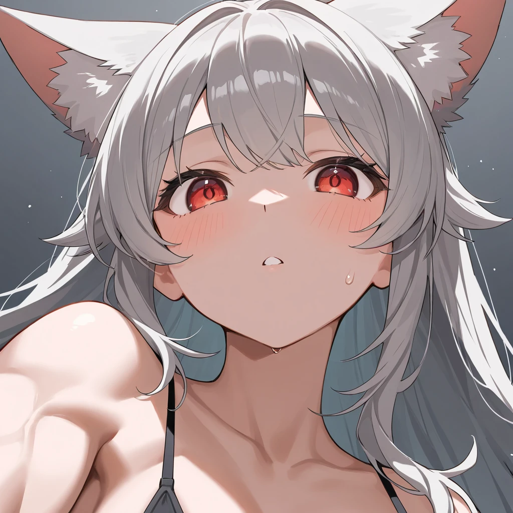 nsfw,1 girl,Solo,tan,attractiveSmile,pov,(huge),,adult,White hair,red eyes,wolf hair,topless,light areola
irl,Androgynous,big breast
best y,very aesthetic,absurdres,pov,looking at viewer,front view,straight-on,puffy nipples,((froont),(