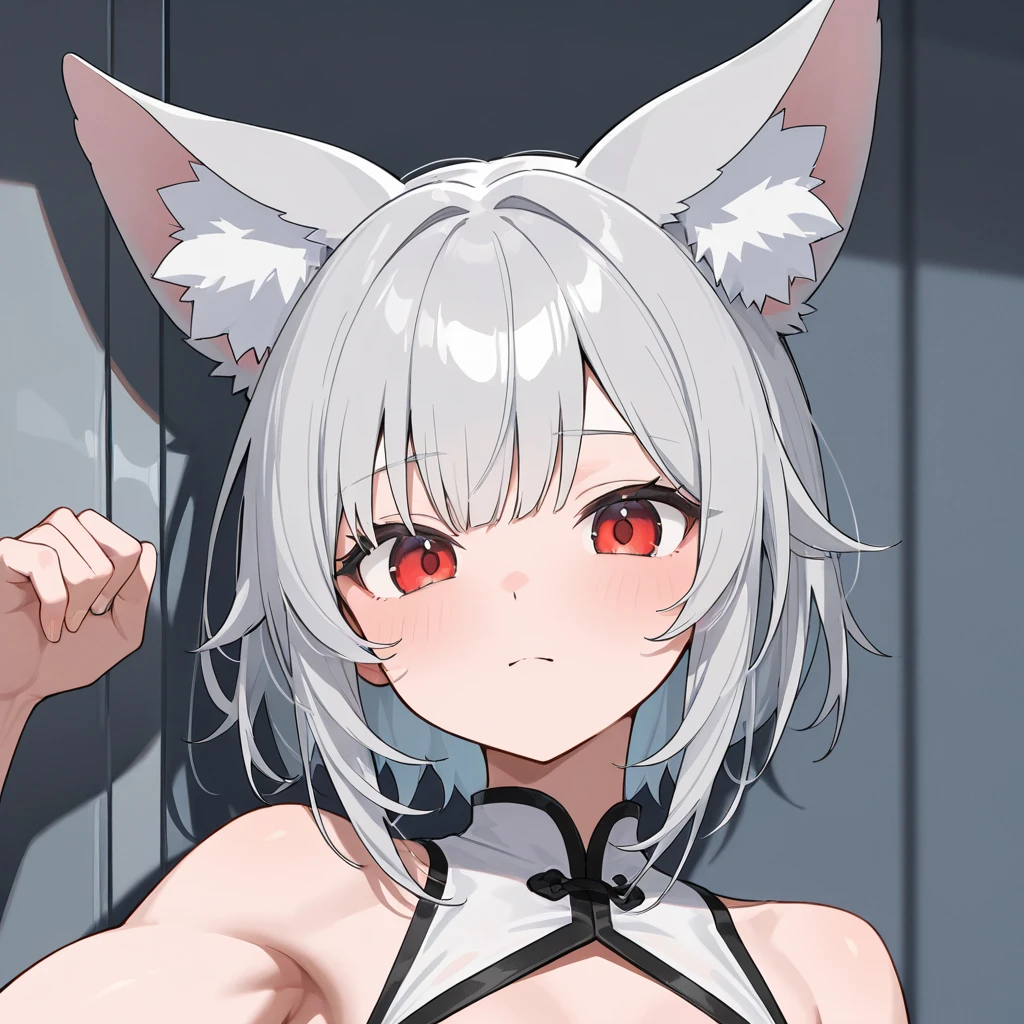 nsfw,1 girl,Solo,tan,attractiveSmile,pov,(huge),breasts,adult,White hair,red eyes,wolf hair,topless,light areola
wolf girl,Androgynous,big breast
best quality,very aesthetic,absurdres,pov,looking at viewer,front view,straight-on,puffy nipples,((from front),(shadow),(slit pupils)