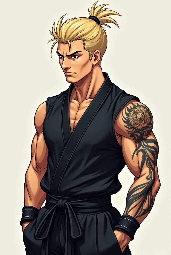 Close up, there is a man with tiger ear that is standing next to a wall, commission for high res, sfw version,bare chest, anthropomorphic, muscular chest, highly detailed full body, (sfw) safe for work, strong and imposing, detailed full body, muscular character, extra detailed body, macho pose, body detailed, wet body, sweaty, short yellow hair, beard, Topless, huge crotch, red shorts, many tattoos, crossed arms pose.