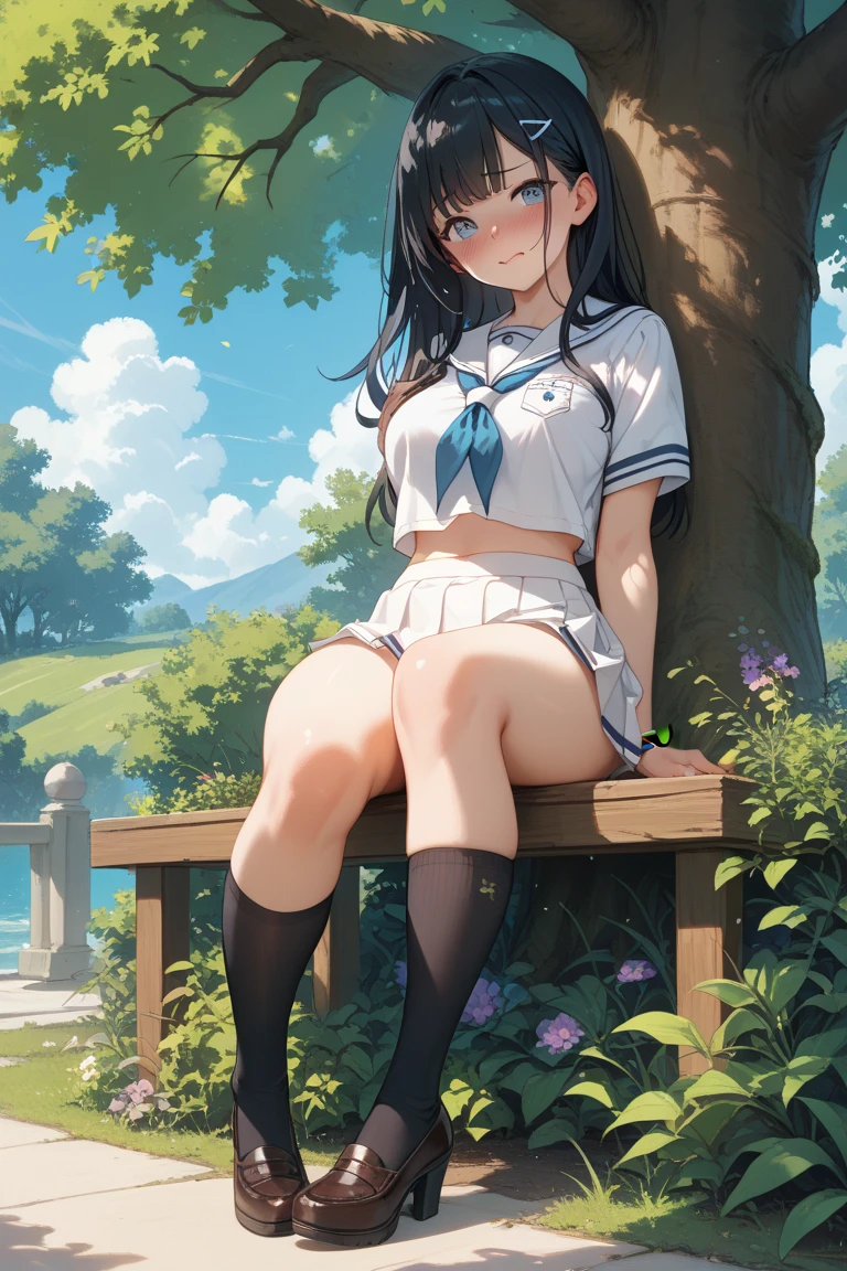 nsfw,High resolution、High resolution、high quality、masterpiece、1 female、Ellen Baker、School classmates、18-year-old、high school girl、Slim and long beautiful legs、skinny、blonde、blue eyes、Bedroom、Lying on the bed、((open legs:1.5)),Standing on tiptoes,Knee Up、attractive way to sit、Cute pose、(((arms behind head:1.5))),blackboard、smile、((Head to toe))、((Close-up of a woman))、(((school uniform))),((White Shirt)),((Blue Neck Ribbon)),((Pleated skirt))、((((Black knee-length socks))))、loafers,show ,Yellow-green pantid-winning design panties、((I e to sit with my legs apart...))、((trembling:1.4)),(((Normal position)))